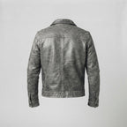 Men's Distressed Grey Leather Biker Jacket