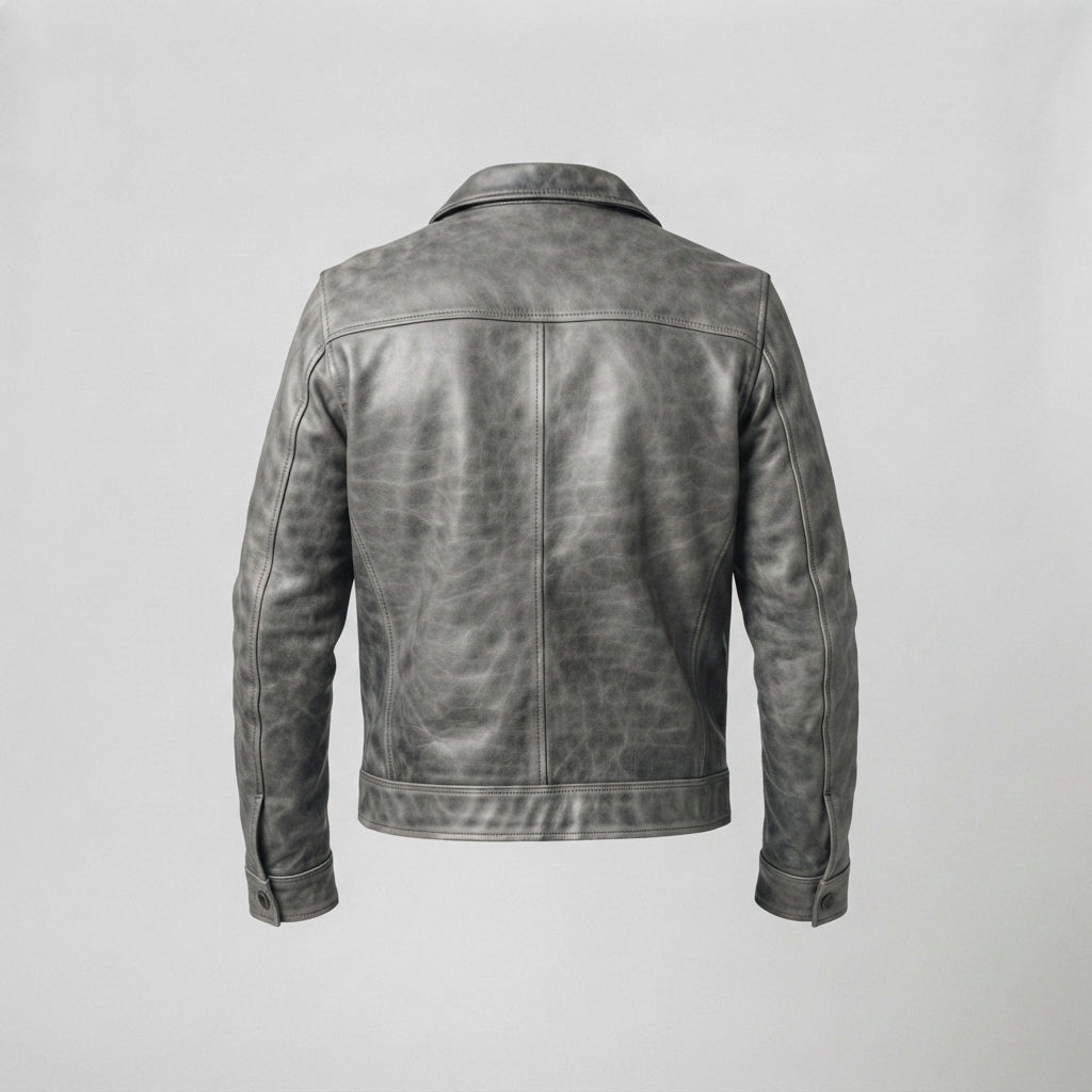 Men's Distressed Grey Leather Biker Jacket