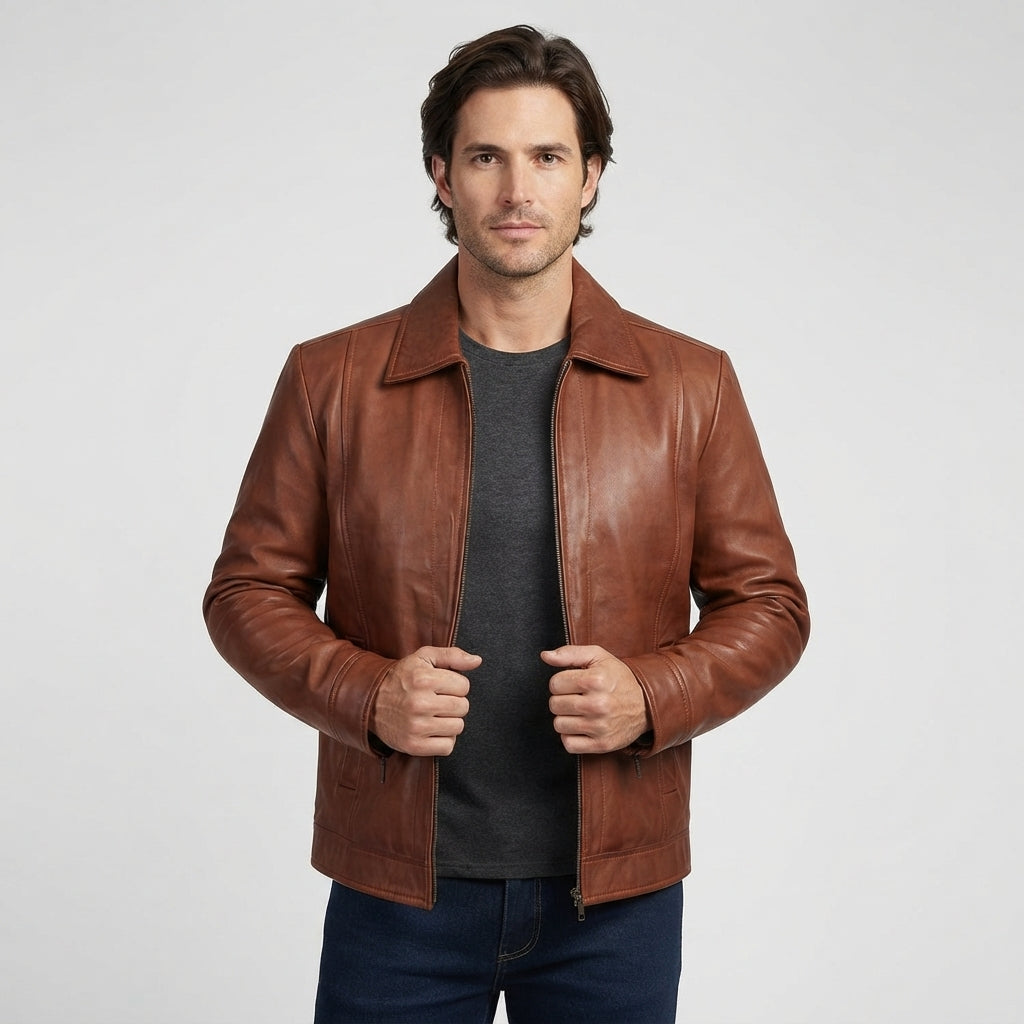 Men's Vintage Light Brown Leather Jacket