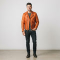 Men's Rust Orange Asymmetrical Biker Leather Jacket
