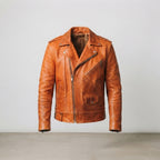 Men's Rust Orange Asymmetrical Biker Leather Jacket