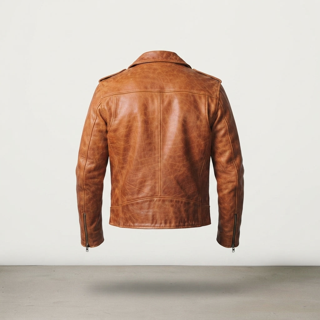 Men's Rust Orange Asymmetrical Biker Leather Jacket