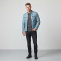 Sky Blue Distressed Leather Biker Jacket – Men's Vintage Style