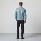 Sky Blue Distressed Leather Biker Jacket – Men's Vintage Style