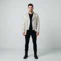 Men's White Studded Moto Leather Jacket