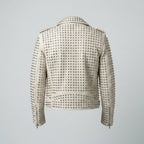 Men's White Studded Moto Leather Jacket