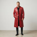 Men's Red Belted Leather Coat