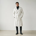 Men's Beige Leather Double-Breasted Trench Coat