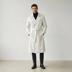 Men's Beige Leather Double-Breasted Trench Coat