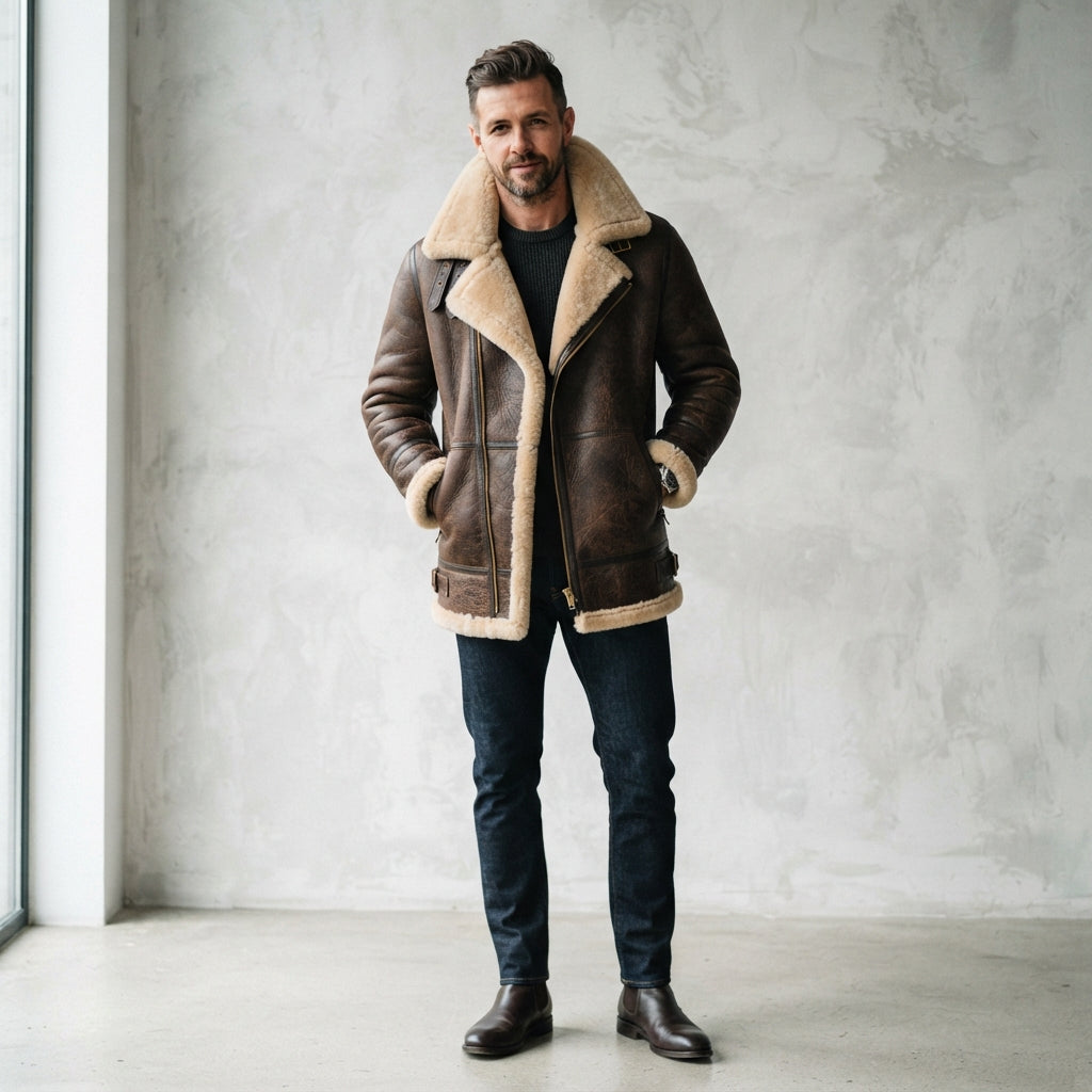 Men's Sheepskin Shearling Leather Coat