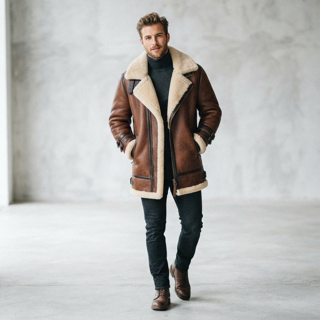 Men's Brown B3 Shearling Leather Coat