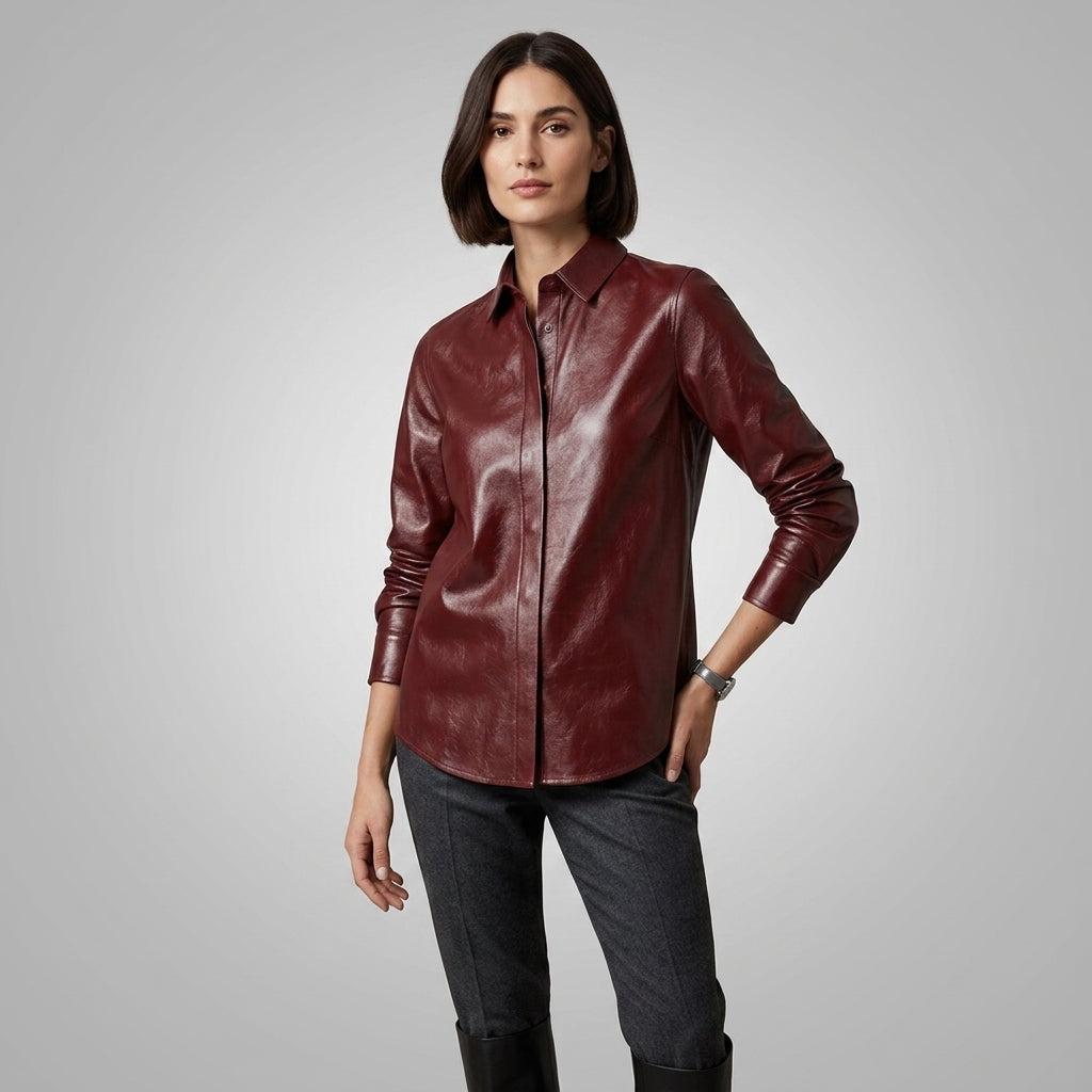Maroon Leather Shirt