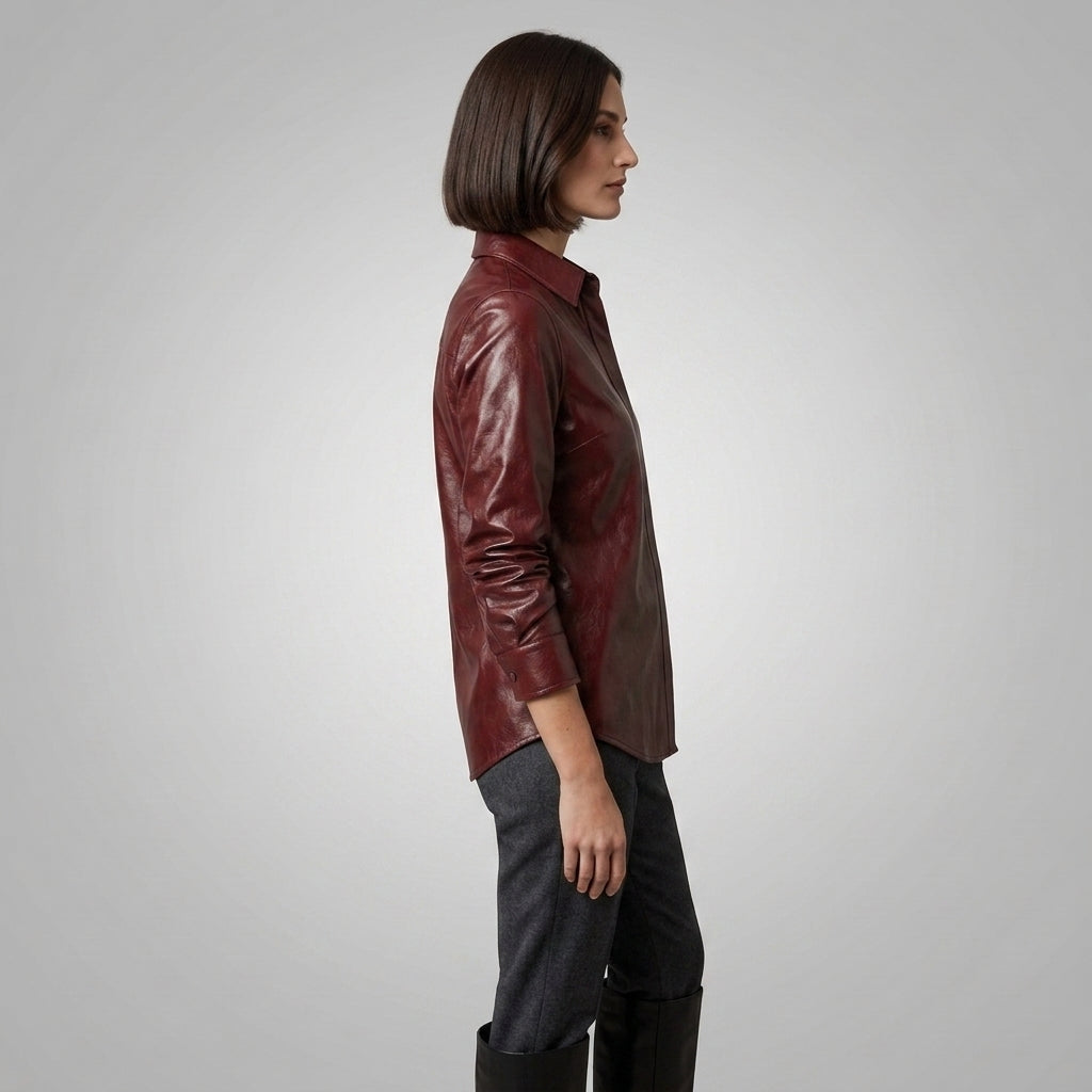 Maroon Leather Shirt