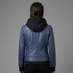 Metro Blue Leather Hoodie Jacket