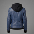 Metro Blue Leather Hoodie Jacket