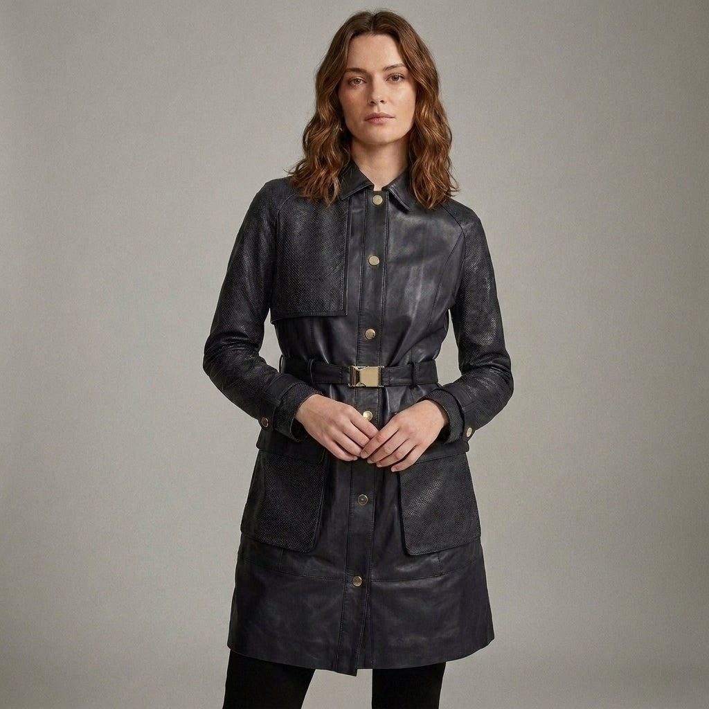 Midnight Structured Leather Coat