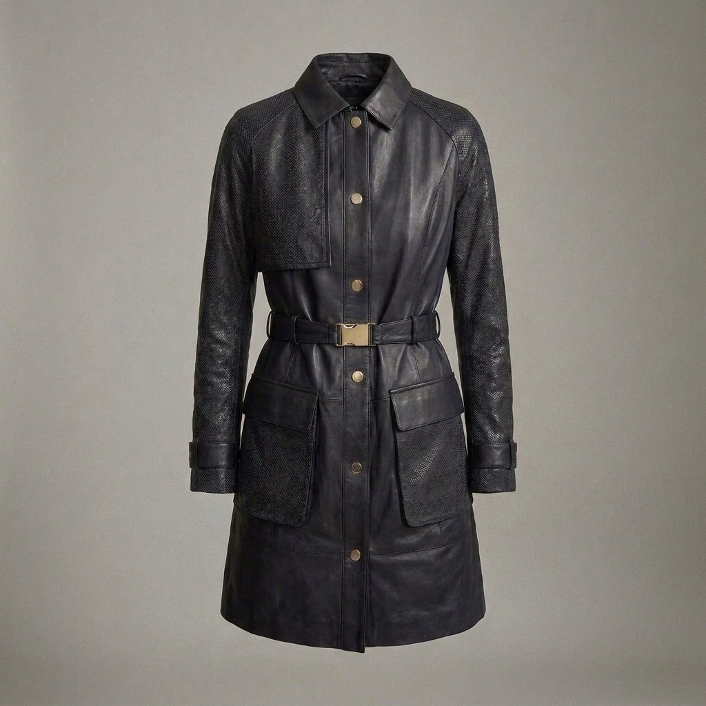 Midnight Structured Leather Coat