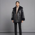 Women's Midnight Black Shearling Car Coat