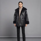 Women's Midnight Black Shearling Car Coat