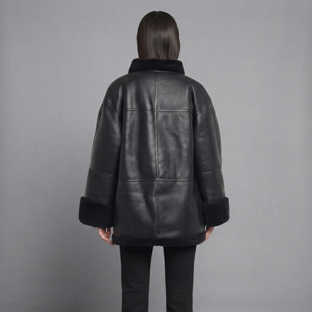 Women's Midnight Black Shearling Car Coat