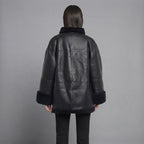 Women's Midnight Black Shearling Car Coat
