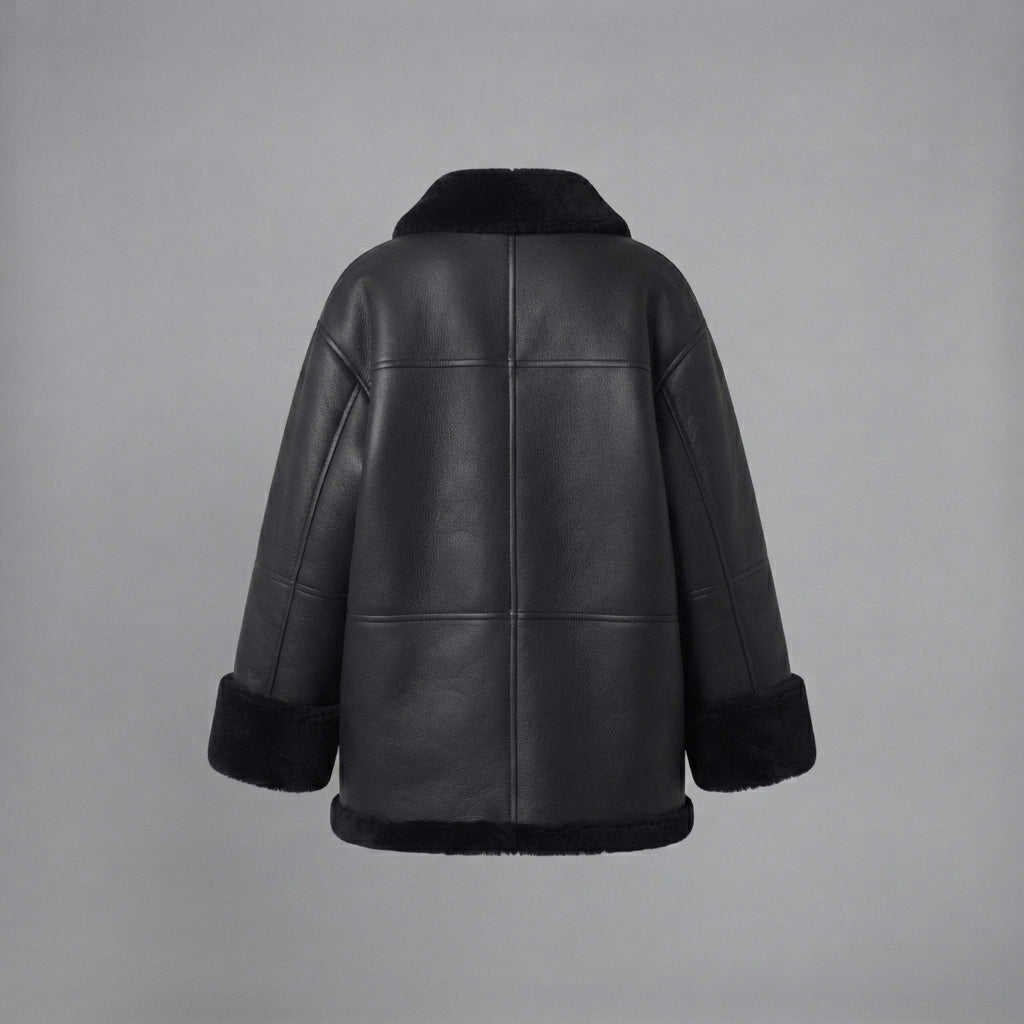 Women's Midnight Black Shearling Car Coat