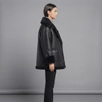 Women's Midnight Black Shearling Car Coat