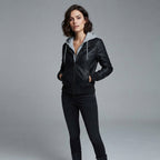 Women's Layered Leather Bomber Jacket