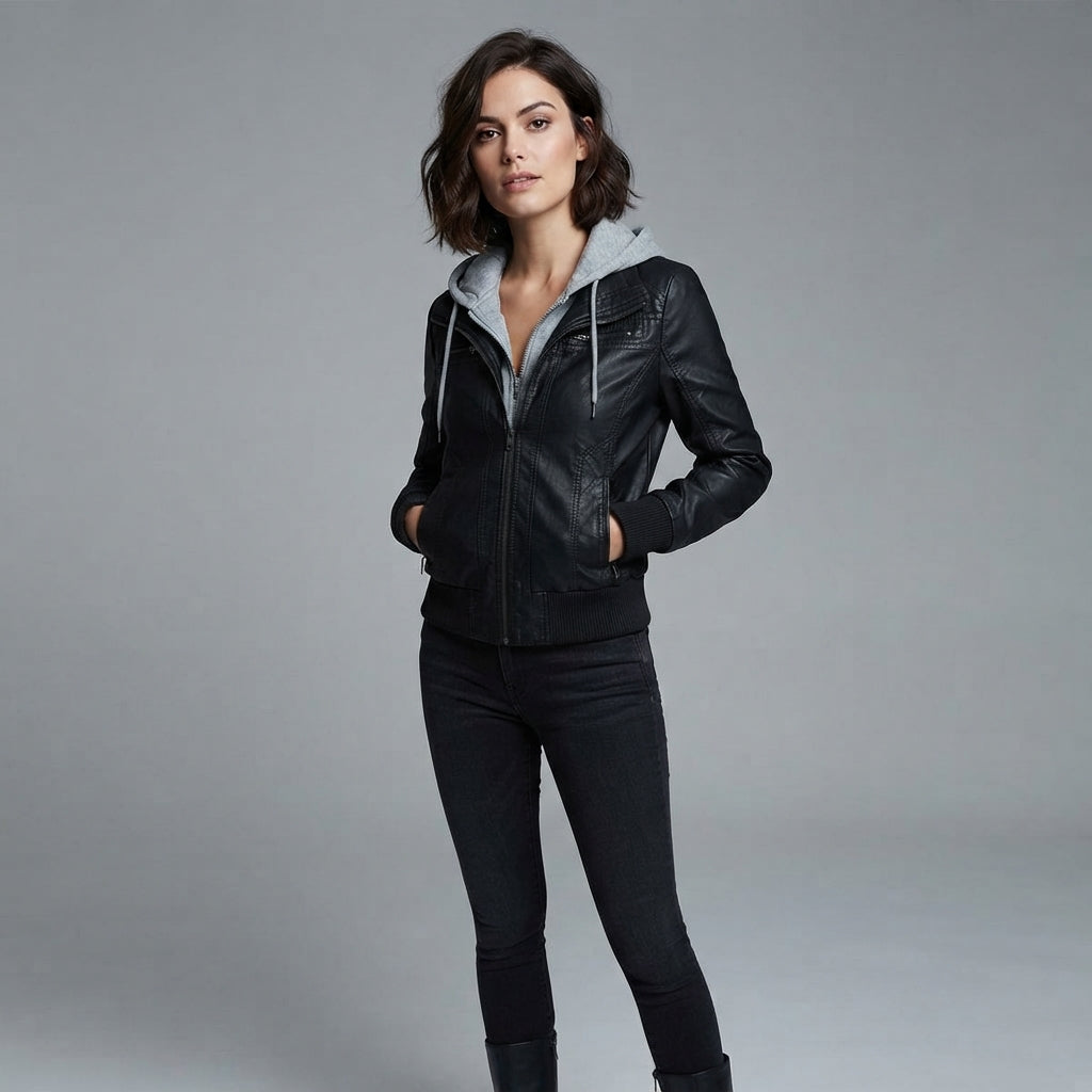 Women's Layered Leather Bomber Jacket