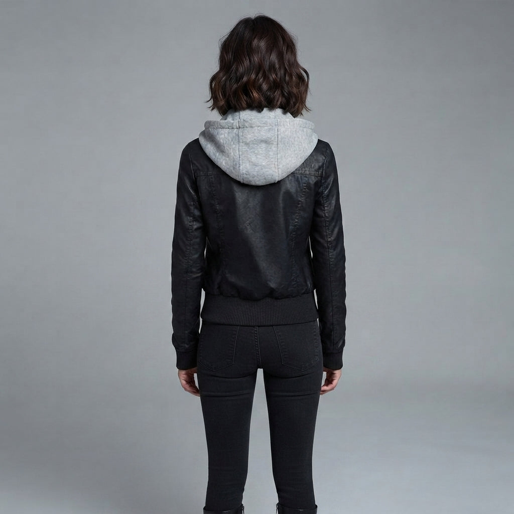 Women's Layered Leather Bomber Jacket