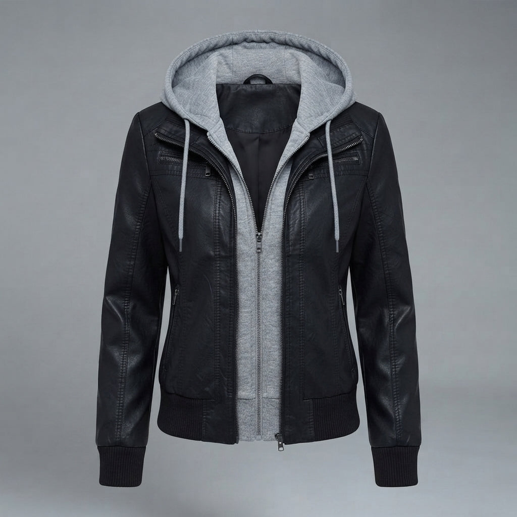 Women's Layered Leather Bomber Jacket