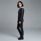 Women's Layered Leather Bomber Jacket