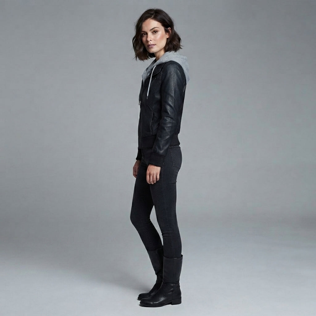 Women's Layered Leather Bomber Jacket