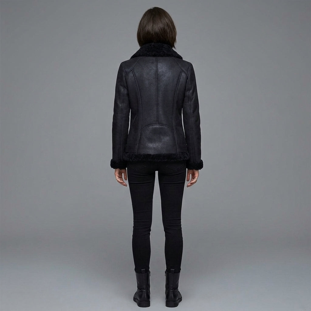 Women's Midnight Shearling Leather Biker Jacket