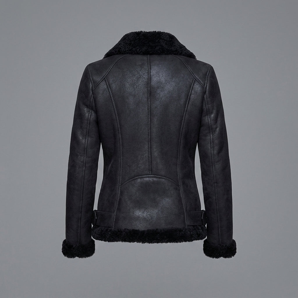 Women's Midnight Shearling Leather Biker Jacket