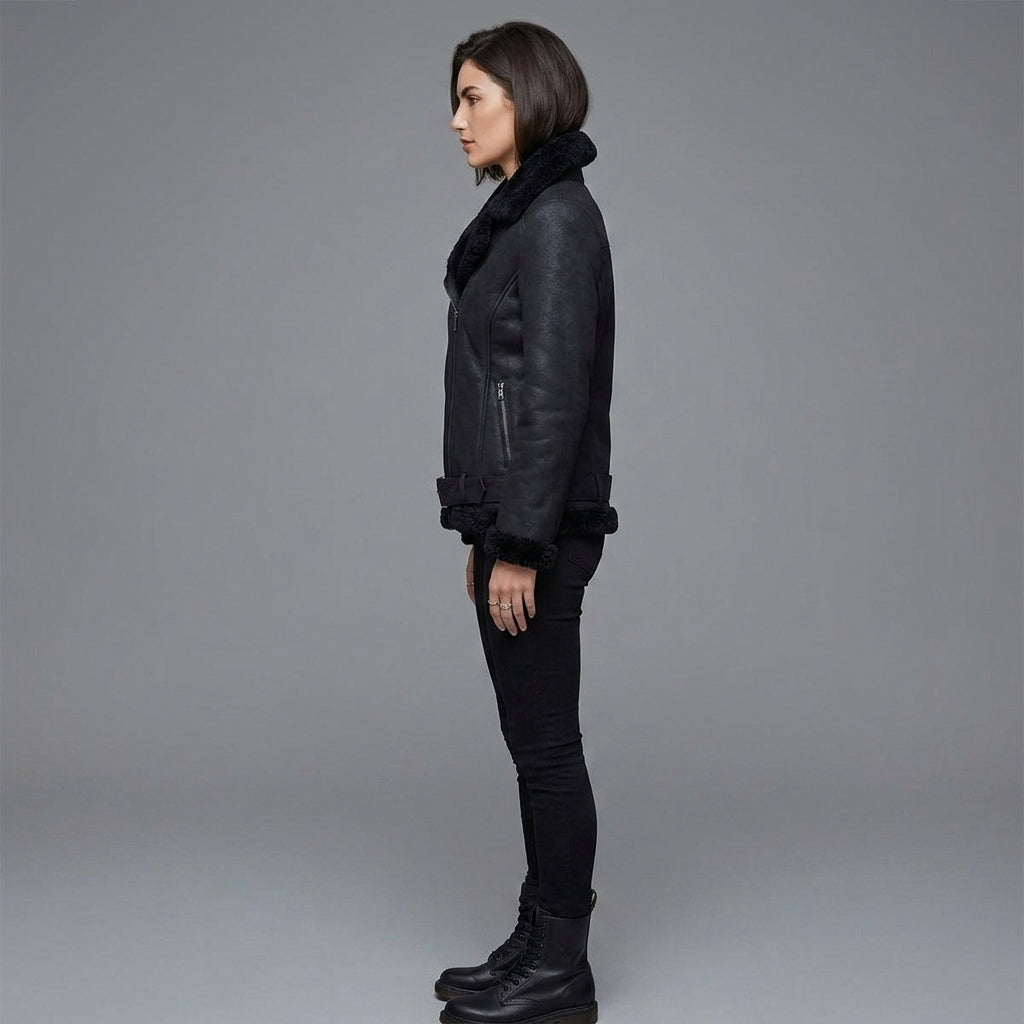 Women's Midnight Shearling Leather Biker Jacket