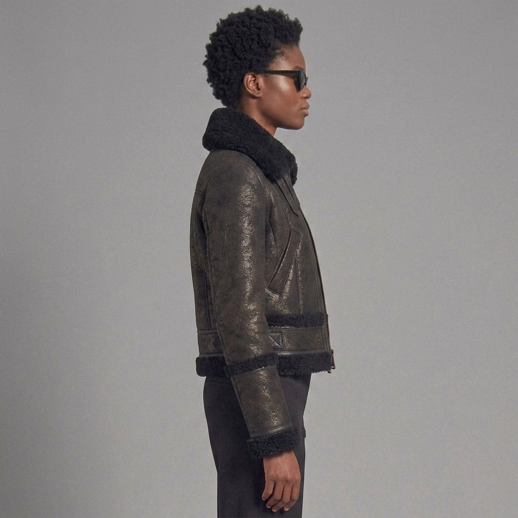 Midnight Shearling Leather Jacket