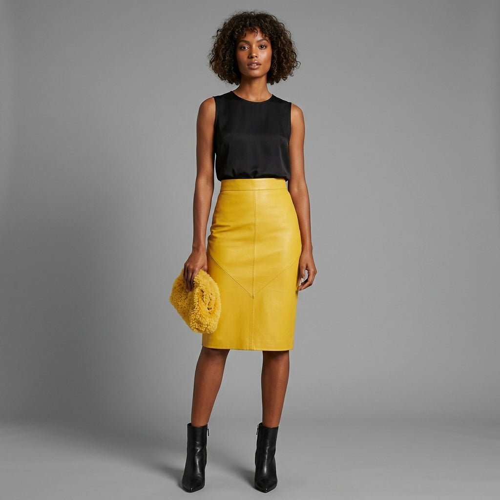 Women's Mustard Leather Skirt