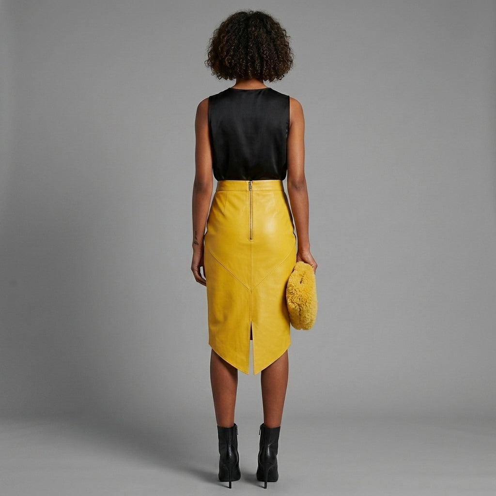 Women's Mustard Leather Skirt