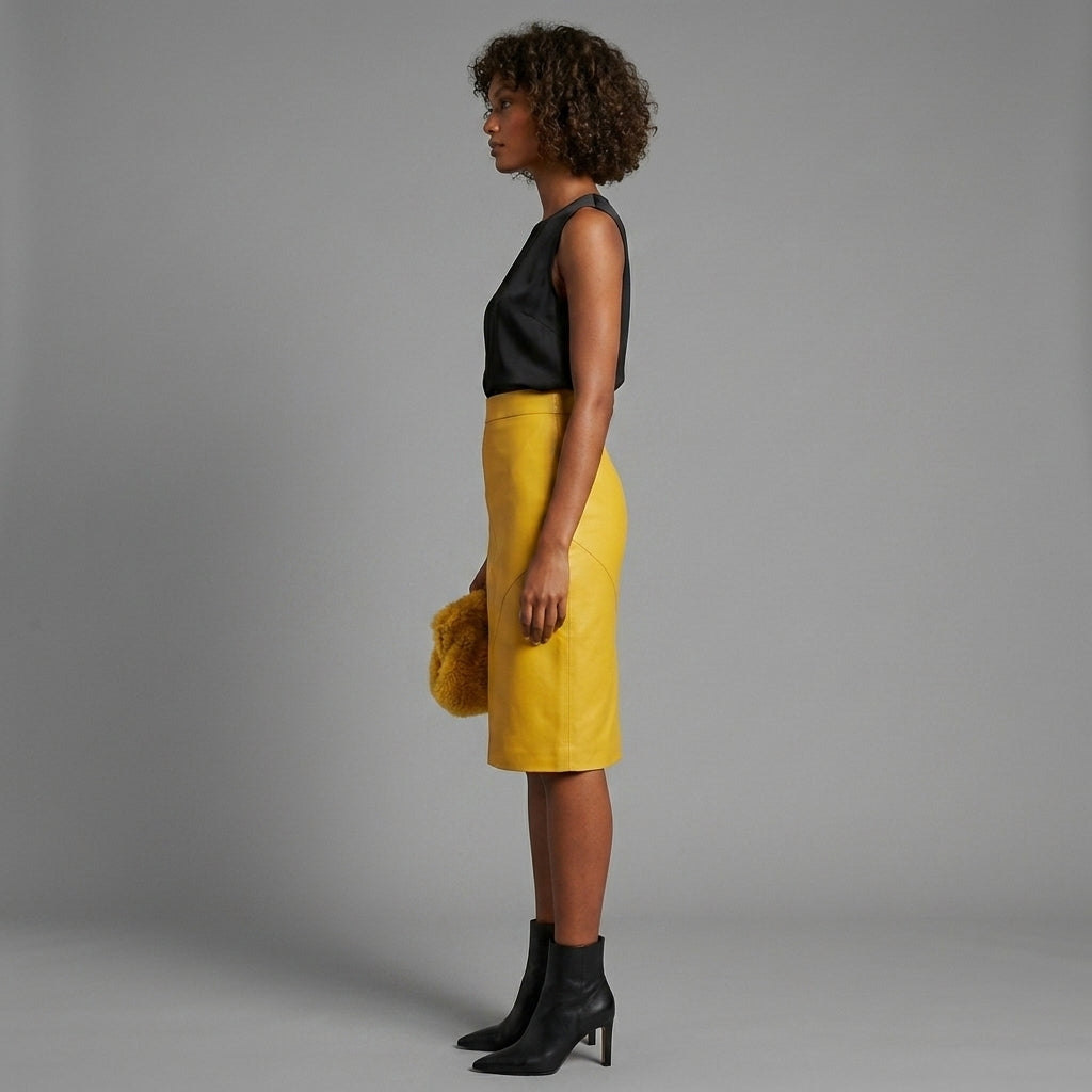 Women's Mustard Leather Skirt
