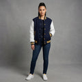 Women's Navy & White Leather Varsity Jacket