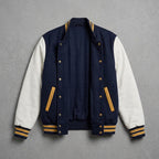 Women's Navy & White Leather Varsity Jacket