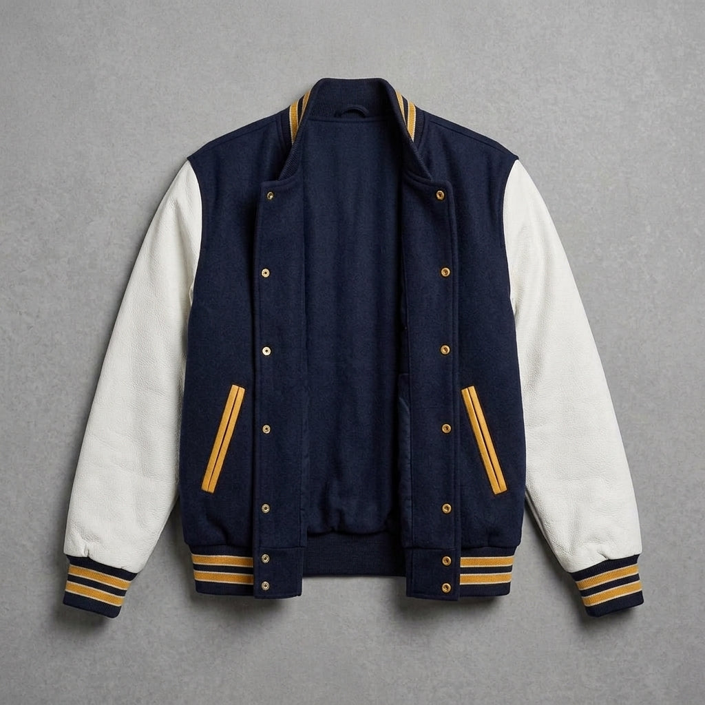 Women's Navy & White Leather Varsity Jacket