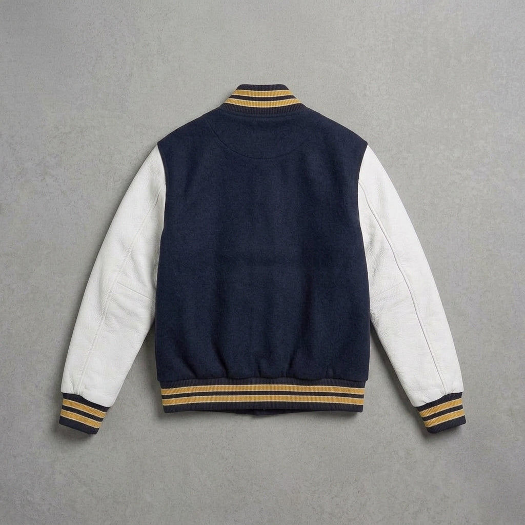 Women's Navy & White Leather Varsity Jacket