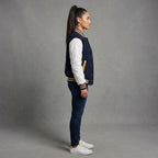 Women's Navy & White Leather Varsity Jacket