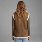 Women's Olive Brown Shearling Leather Vest