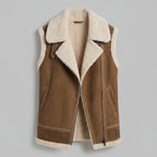 Women's Olive Brown Shearling Leather Vest