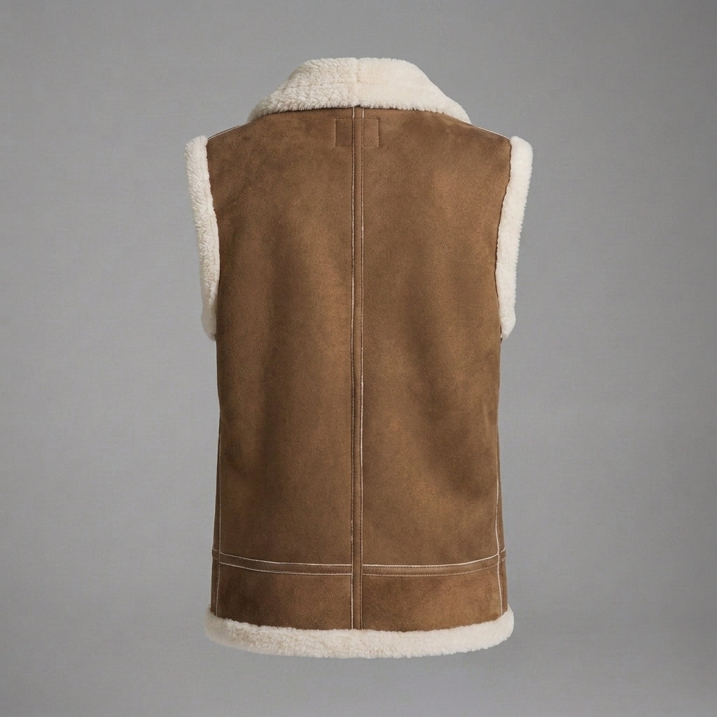 Women's Olive Brown Shearling Leather Vest