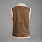 Women's Olive Brown Shearling Leather Vest
