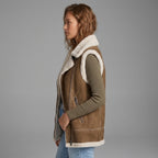Women's Olive Brown Shearling Leather Vest